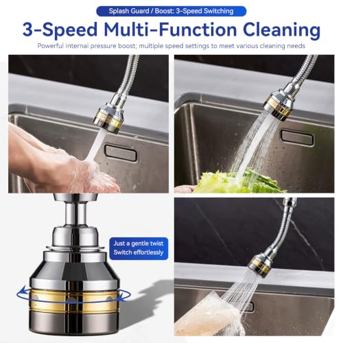 Sink Faucet Sprayer Attachment, Rotatable Faucet Sprayer Head | 360 Degree Swivel, 3 Mode Adjustable, Splash Proof Faucet Aerator, Spray Head, for Home Kitchen Bathroom, Extended Length - color: Extended Length