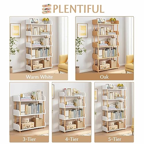 OSCHF 3-Tier Wooden Open Bookcase, Warm White | Modern Display Bookshelf with Top Edge, Solid Wood Frame, Home and Office Storage - color: Warm White, size: 3-tier