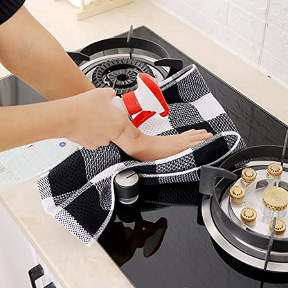 Homaxy 100% Cotton Plaid 8 Pack Kitchen Towels, 13" x 28", White & Black | Waffle Weave, Plaid, Super Soft and Absorbent Dish Towels, Quick Drying, Multi-Purpose - color: White & Black, size: 13 x 28 - 8 Pack