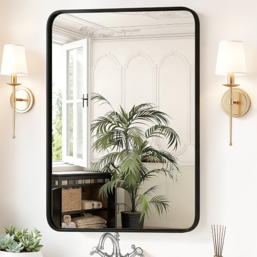 Sweetcrispy Bathroom Wall Mirror, 40x30 Inch Wall Mount Mirror for Over Sink, Modern Rounded Rectangle Vanity Mirrors with Matte Metal Framed, for Home Decor, Living Room, Bedroom, Black - color: Black-rect, size: 40"L x 30"W