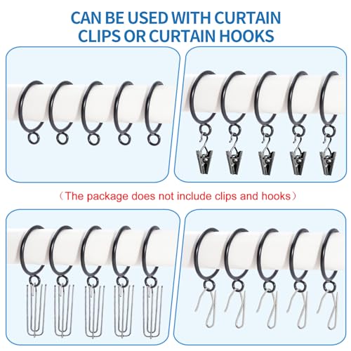 44 Pack Curtain Rings with Eyelets, Metal Drapery Ring for Pinch Pleat Curtains, Drape Ring 1.5 Inch I D, Fits Up to 1.2 in Rod (Black) - color: Black