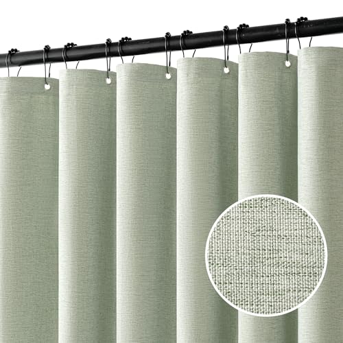 MIULEE 72 x 96 Extra Long Linen Shower Curtain Sage Green 12 Metal Hooks | Modern, Heavy Duty, Fabric Shower Curtain Set, Waterproof Thick Cloth Shower Curtains, Bathroom Hotel Bathtub, Washable - color: Sage Green, size: 72"W x 96"L (Pack of 1)