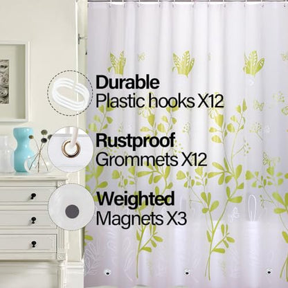 Plastic Shower Liner - Premium PEVA 4G Shower Curtain Liner with Rustproof Grommets and 3 Weighted Magnets, Waterproof Shower Curtains for Bathroom (Green Butterfly) - color: Green Butterfly, size: 71"W x 71"L (Pack of 1)