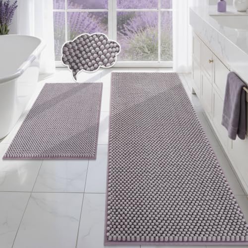 BSICPRO Bathroom Rugs Set 2 Piece-Chenille Bath Mats Non Slip-Thick Soft Absorbent Bath Rug-Shower Floor Mat Machine Washable-Bathroom Decor Accessories (Lavender Purple, 22" x 59" Plus 20" x 32") - color: Lavender Purple, size: 22" x 59" Plus 20" x 32"