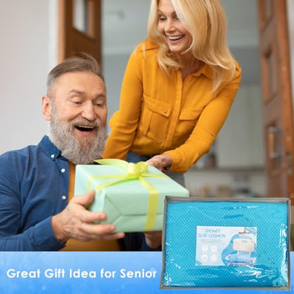 AEROiVi Shower Seat Cushion Non-Slip Silicone Bottom 3D Mesh Washable Blue | Soft Shower Chair Cushion for Benches Quick Drying Washable Mat 3D Mesh Pad with Hook Design Elderly Handicap Disabled - size: Blue