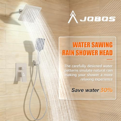 Shower System Modern Rain 8 inches Brass Faucet Set With Valve and Diverter Shower Mixer With Handheld High Pressure Square Rainfall Shower Valve (8'' Wall Mount, Brushed Nickel) - color: Brushed Nickel, style: 8'' Wall Mount