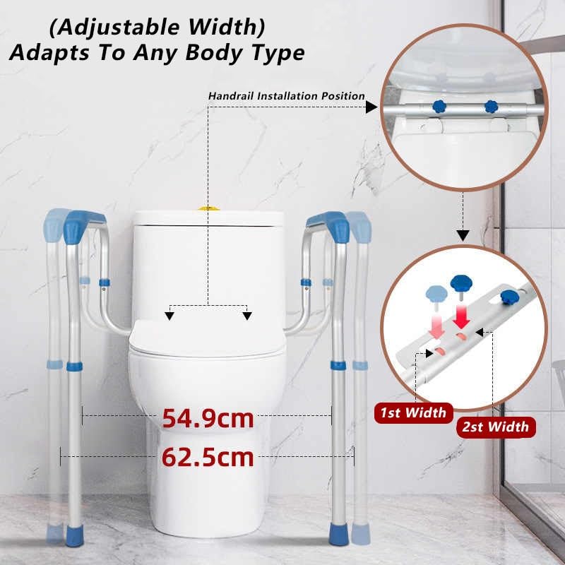 Toilet Handles Safety Frames,Mobile Toilet Stand-Up Aid Frame Height Width Adjustable,Toilet Safety Rails for Bedroom Bathroom Subway Shopping Mall