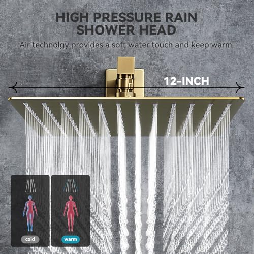 Rain Shower System With Complete 6 Pcs Body Sprays Jets And Pressured Balance Rough-in Valve,12Inch Rainfall Shower Head And Handheld, Modern Brushed Gold Wall Mount Shower Faucets Sets - color: Brushed Gold, style: Wall-Mounted 6 Jets