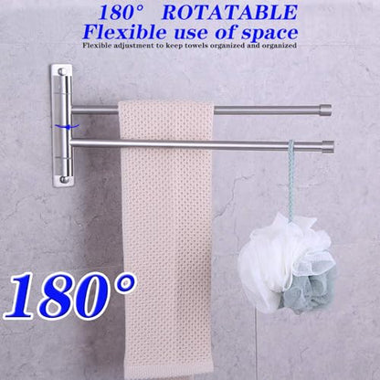 GERZWY Bathroom Swing Arm Towel Bars 2-Arm Wall Mount Stainless Steel Bath Towel Rack Hanger Towel Holder Organizer Brushed Finish HYG02-LS - color: Brushed