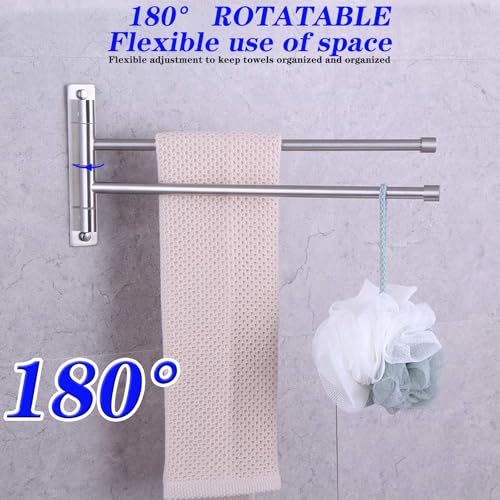 GERZWY Bathroom Swing Arm Towel Bars 2-Arm Wall Mount Stainless Steel Bath Towel Rack Hanger Towel Holder Organizer Brushed Finish HYG02-LS - color: Brushed