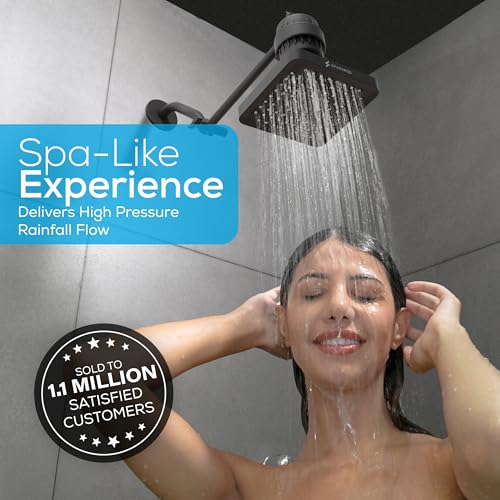 SparkPod Rain Shower Head, 6 Inch Square, Midnight Black Matte Finish | High Pressure Shower Heads, 90 Nozzles, Adjustable Showerhead, No Tools Needed, Universal Connection - color: Midnight Black Matte, style: 6 Inch Square