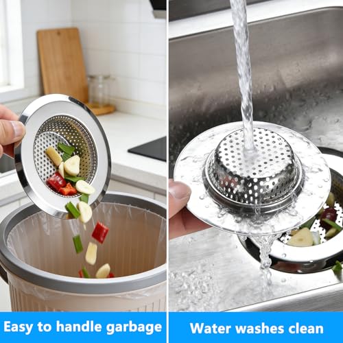 2PCS Sink Drain Strainer Set, 4.5 Inch Outer Diameter | Stainless Steel Ktchen Sink Strainer, Sink Drain Cover Filter Food Catcher Basket,Prevent Clogs and Keep Drains Clear