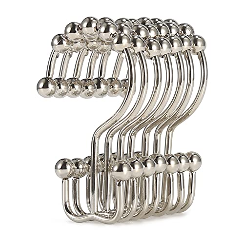 Shower Curtain Hooks, Goowin Shower Curtain Rings, Stainless Steel Shower Curtain Hooks Rust Proof Free Sliding Double Shower Hooks for Curtain, Shower Curtains & Liners (Nickel) - color: Nickel