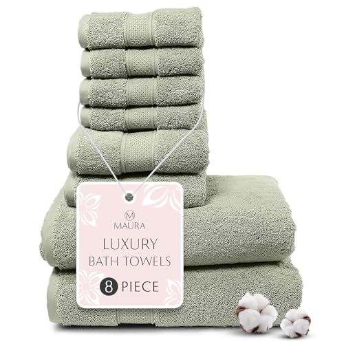 MAURA Sage Green Bath Towel Set of 8 for Bathroom. Turkish Cotton Luxury Bath Towels. Extra Large, Thick, Plush & Soft. Hotel & Spa Quality - Sage Green - color: Sage Green, size: 8-Piece Set (2 Bath, 2 Hand, 4 Washcloth)