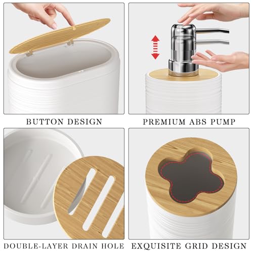 XLHOMO White Bathroom Set - 10PC Bathroom Accessories Set, Luxury Bathroom Accessory Set with Trash Can,Toilet Brush & 2 PC Soap Dispensers for Apartment Decor and Housewarming - size: Press-lid Bathroom Set, style: White