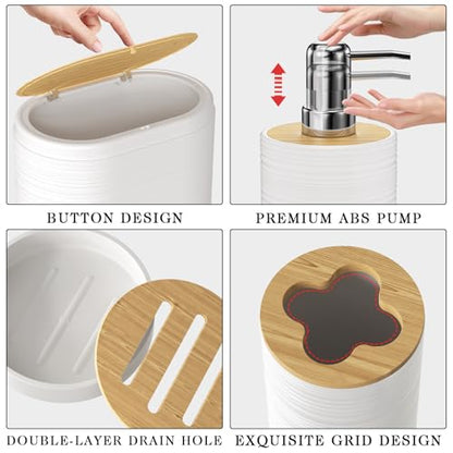 XLHOMO White Bathroom Set - 10PC Bathroom Accessories Set, Luxury Bathroom Accessory Set with Trash Can,Toilet Brush & 2 PC Soap Dispensers for Apartment Decor and Housewarming - size: Press-lid Bathroom Set, style: White
