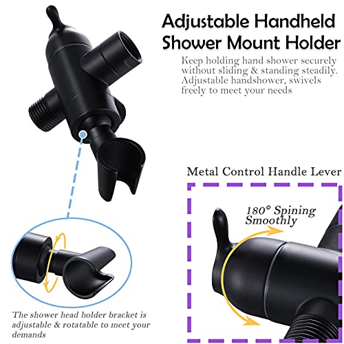 Shower Arm Diverter with Handshower Mount, G1/2 Brass 3 Way Shower Diverter Valve Bathroom Universal Shower System Replacement for Handheld Shower and Fixed Shower Head(Matte Black) - color: Matte Black