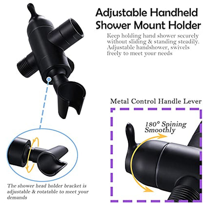 Shower Arm Diverter with Handshower Mount, G1/2 Brass 3 Way Shower Diverter Valve Bathroom Universal Shower System Replacement for Handheld Shower and Fixed Shower Head(Matte Black) - color: Matte Black