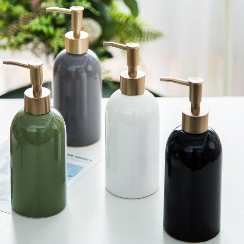 Classic Cylindrical Soap Dispenser, Multi-Color Ceramic Bottle(Black) | Soap Dispenser with Gold Rust-Proof Pump - color: Black
