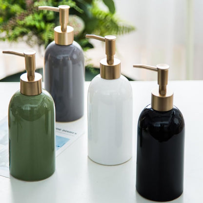 Classic Cylindrical Soap Dispenser, Multi-Color Ceramic Bottle(Black) | Soap Dispenser with Gold Rust-Proof Pump - color: Black