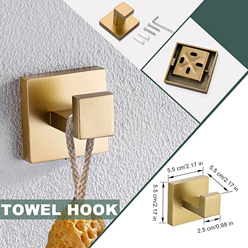 Brushed Gold Bathroom Towel Bar Sets Premium Stainless Steel 4-Piece Bathroom Hardware Set Wall Mounted Square Bathroom Accessories Kit - color: Brushed Dark Gold, size: 4-Pieces Set-A