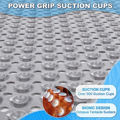 Bathtub and Shower Mats, 40x16 Inch Extra Large Non Slip Soft Bath Tub Mat with Suction Cups and Drain Holes for Bathroom Floor and Keep Tubs Clean, Machine Washable, Gray - color: Gray