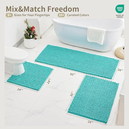 Toilet Rugs U-Shaped Mat 24x24, Contour Bathroom Mat - Ultra Soft & Absorbent Chenille, Quick-Dry, Machine Washable with Non Slip Barrier Backing, Teal - color: Teal Blue, size: 24" X 24"(Toilet Rug)