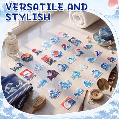 Fullhawl 30 Pcs Ocean Wave Non Slip Bathtub Stickers with Scraper | Ocean Wave, Textured PEVA, Anti Slip Shower Floor Decals, Bath Treads, Tubs, Showers and Smooth Tile Floors - style: Wave