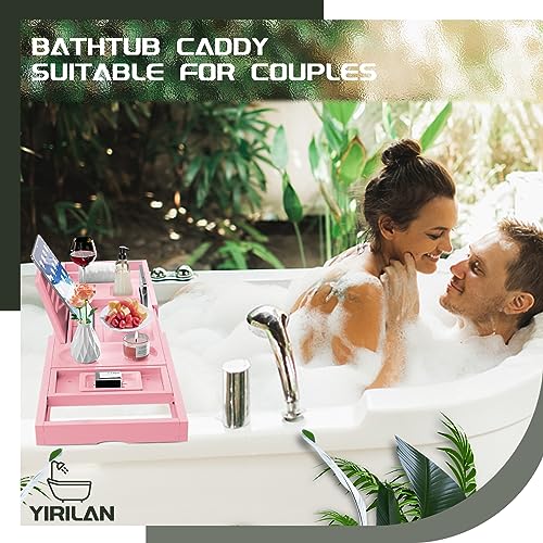 Premium Bathtub Tray Caddy, Expandable Bath Tray | Unique House Warming Gifts, New Home, Anniversary and Wedding Gifts for Couple, Pink - color: Pink