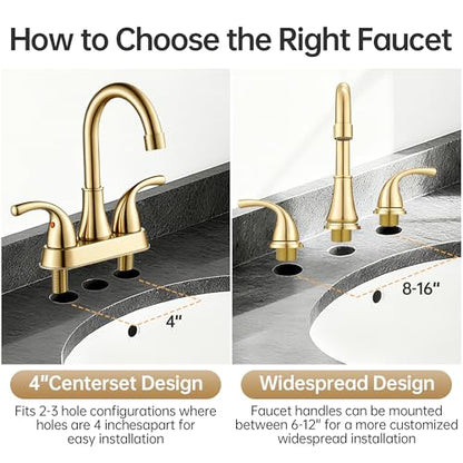 Bathroom Sink Faucet FRANSITON Centerset 8 Inch 2 Handle Bathroom Sink Faucet Lead-Free with Pop-up Drain Stopper and Supply Hoses (Brushed Gold, 8 Inch) - color: Brushed Gold