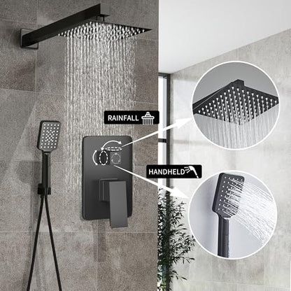 Shower Head Matte Black, Shower Faucet Set Bathroom Shower System with 8 inch Square Rain Shower Head Wall Mounted with 3-Setting Handheld Spray, Rainfall Shower Combo Set - color: Matte Black, style: 8 Inch With 3-Setting