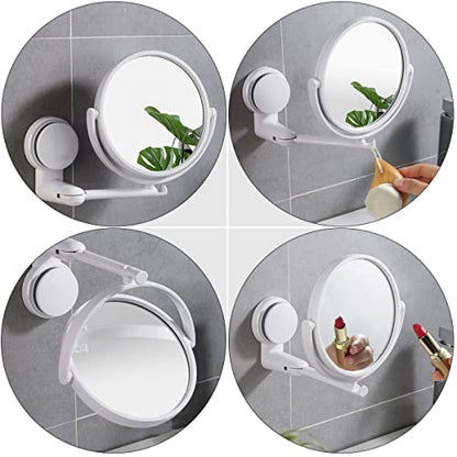 Beauty Wall- Angle Style Cosmetic Cup and Hotel with for Mirror, Adjustable Wall- Mounted Mounted Swivel Punch- Suction Degree Small Wall Hanging Makeup Mirror Folding - color: White
