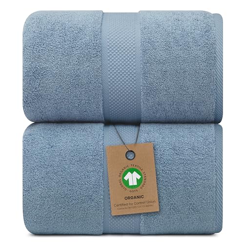 100% Organic Luxury Bath Sheets - GOTS Certified - Extra Large 35x70 Inches (Pack of 2) Zero-Twist, Long-Staple Cotton Bath Sheet Set (Chambray) - color: Chambray, size: 2pc Bath Sheets