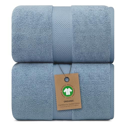 100% Organic Luxury Bath Sheets - GOTS Certified - Extra Large 35x70 Inches (Pack of 2) Zero-Twist, Long-Staple Cotton Bath Sheet Set (Chambray) - color: Chambray, size: 2pc Bath Sheets