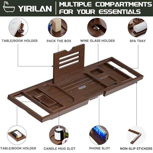 Bathtub Trays for Tub,Bath Tray,Foldable Bathtub Caddy | Unique House Warming Gifts, New Home, Anniversary and Wedding Gifts for Couple,Brown - color: Brown
