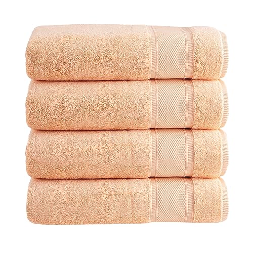 HALLEY 100% Turkish Cotton Bath Towels (Pack of 4) - Hotel & Spa Quality - Super Soft, Quick Drying & Absorbent Towels for Bathroom, Guest Room, Shower, Beach, Bath, Pool, Gym & Yoga - Coral - color: Coral, size: 4-Pack Bath Towels