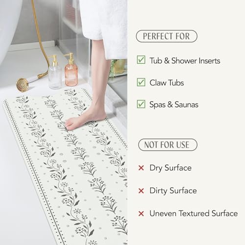 SHUCHING Bath Mat for Tub Non Slip-40x16 Inch, Boho Flower | Bathtub Mat for Women Mold Free, Long Shower Mat for Inside Shower with Suction Cup, Machine Washable - color: Boho Wildlower