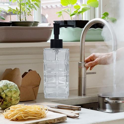 YYTSGG Clear Glass Soap Dispenser with Black Pump, 2 Pack 11oz Square | Hand Soap Dispenser, Refillable Lotion Dispenser & Dish Soap Dispenser, Bathroom Soap Dispenser for Liquid, Shower Gel - color: Square Clear