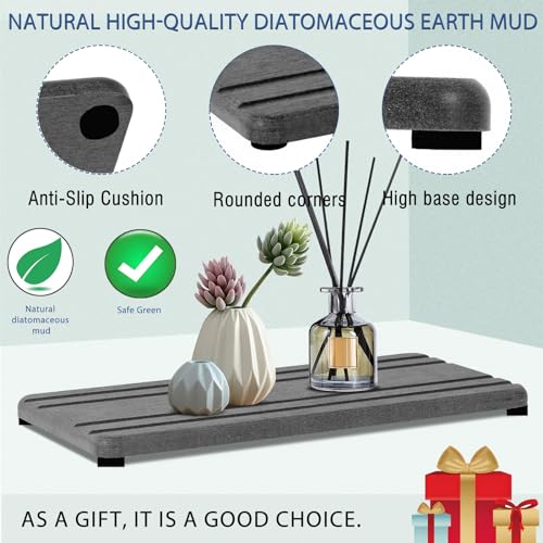 2PCS Water Absorbing Stone Tray, Quick Drying Diatomite Stone Sink Tray, Water Absorbent Diatomite Coasters for Kitchen Sink, Bathroom Counter Hand Soap Dish Toothbrush Holders - color: 2pcs 21×10cm Dark Gray Stripe