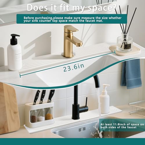 Faucet Mat for Kitchen Sink, Diatomite Absorbent Faucet Stone Drying Mat Kitchen Sink Protectors, Faucet Splash Guard for Bathroom Counter Water Absorbent 24 Inch - size: 23.6" x 3.9"