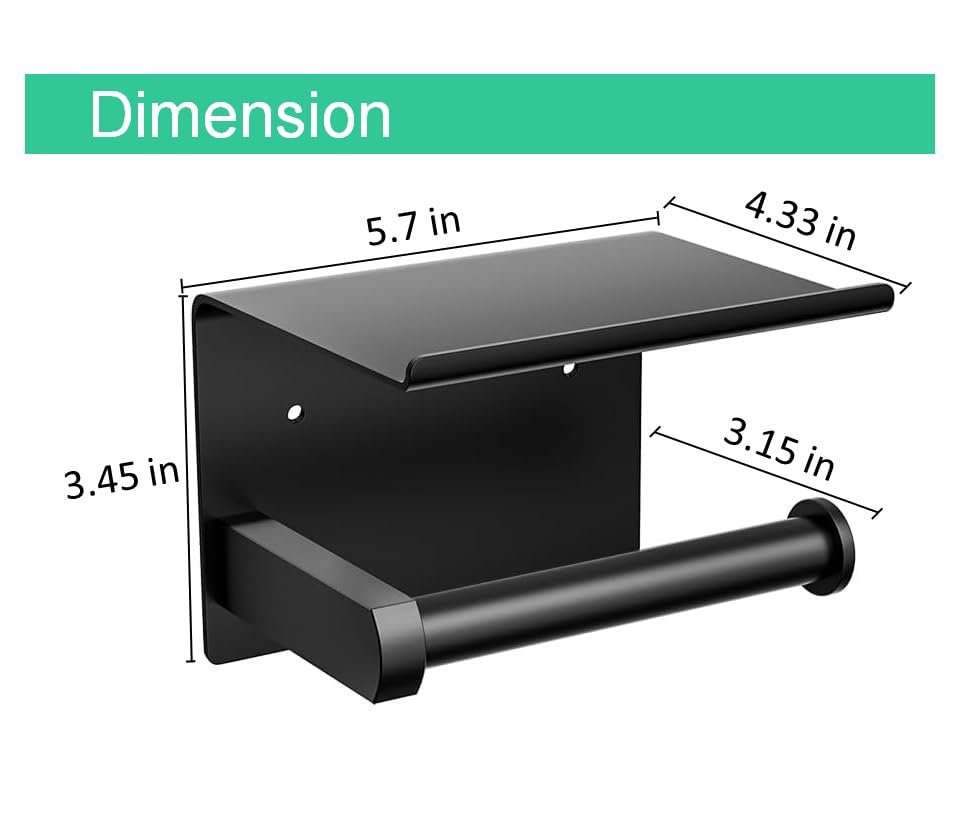 Premium Toilet Paper Holder with Phone Shelf, Wall Mounted, for Bathroom, Living Room, Restroom, RV, and so on, Stainless Steel-Rustproof,Tissue Roll Holder with Storage Shelf-Black(YaoJooHome) - color: Black