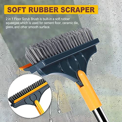 2 in 1 Cleaning Scrub Brush Grout Brush Scrape Floor Scrub Brush with Long Handle V-Shape Stiff Bristle Brush Scrubber with Squeegee 120°Rotating Shower Scruber for Cleaning Bathroom Glass Wall - color: Yellow