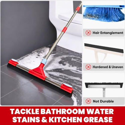 Floor Squeegee Scrubber with Extendable 62" Long Handle | 17.3" EVA Foam Blade, Reinforced Steel Frame for Garage, Concrete, Tile, Patio, Pool, Shower & Uneven Surface Cleaning