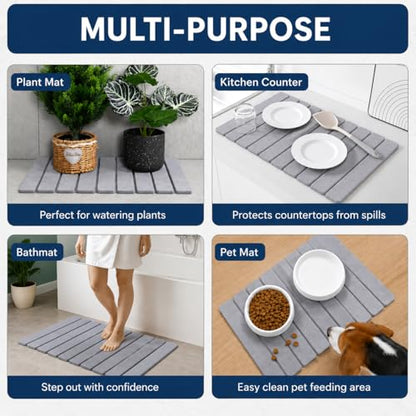 Diatomite Stone Bath Mat, Quick Drying, Foldable, Non Slip, 24x15.8", Grey