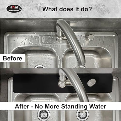 Faucet Mat Kitchen Sink Cuttable : AHA HOMEWARE Kitchen Sink Splash Guard Deck Plate, Customizable Cut Extra Hole for Soap Dispenser, Diatomite Leather Absorbent Fast Drying 2-PACK (Black) - color: Black