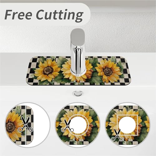Kitchen Sink Splash Guard，Checkerboard Sunflower-1 Faucet Mat Sink Gadgets-Super Absorbent Fast Drying Mat Drip Catcher for Kitchen, Bathroom,Sink Mat, Dish Drying Mat, Bathroom(15" X 5.5" ) - color: Checkerboard Sunflower-1