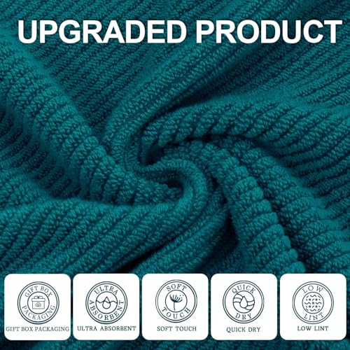 VOOVA & MOVAS 3PC Towel Set, 100% Cotton, Deep Turquoise | 1 Large Bath 30x56 In, 1 Hand 18x28 In, 1 Wash Cloth 13x13 In, Quick Dry, Soft, Thick, Bathroom Essentials - color: Deep Turquoise, size: 3 PC Bathroom Towel Set
