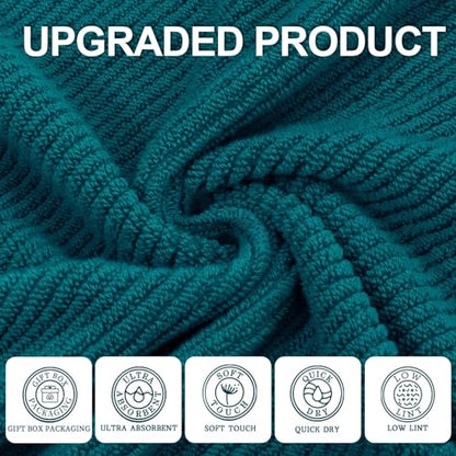 VOOVA & MOVAS 3PC Towel Set, 100% Cotton, Deep Turquoise | 1 Large Bath 30x56 In, 1 Hand 18x28 In, 1 Wash Cloth 13x13 In, Quick Dry, Soft, Thick, Bathroom Essentials - color: Deep Turquoise, size: 3 PC Bathroom Towel Set