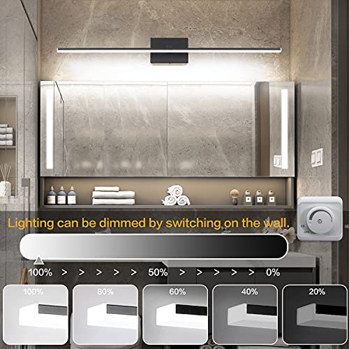 Modern LED Dimmable Vanity Light 40 inch Matte Black Bathroom Wall Lighting Fixtures - color: Black- Dimmable, size: 40-inch