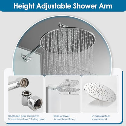 ROVOGO Glass Shower Panel Tower System With Adjustable Shower Head, White | Stainless Rain Shower Head, 5-Setting Handheld, 6 Body Jets, Tub Spout, Shower Column With Brass Mixing Valves, 47-1/5 Inch - color: White Glass Panel